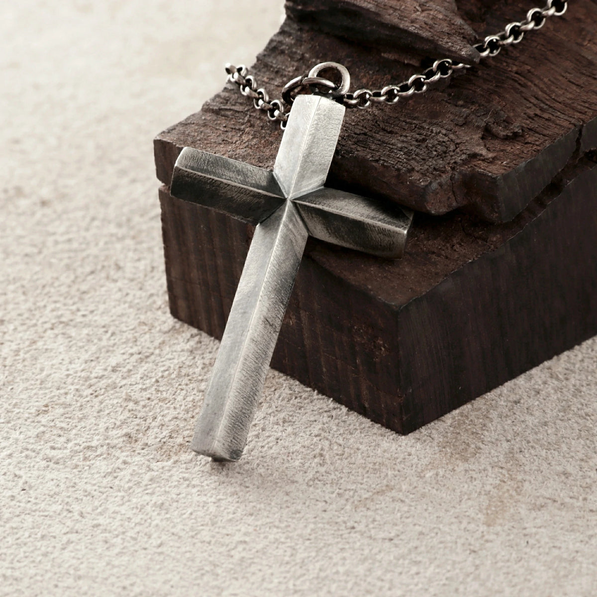 925 Sterling Silver Spiritual Beveled Prism Cross Durable Custom Engravable Necklace