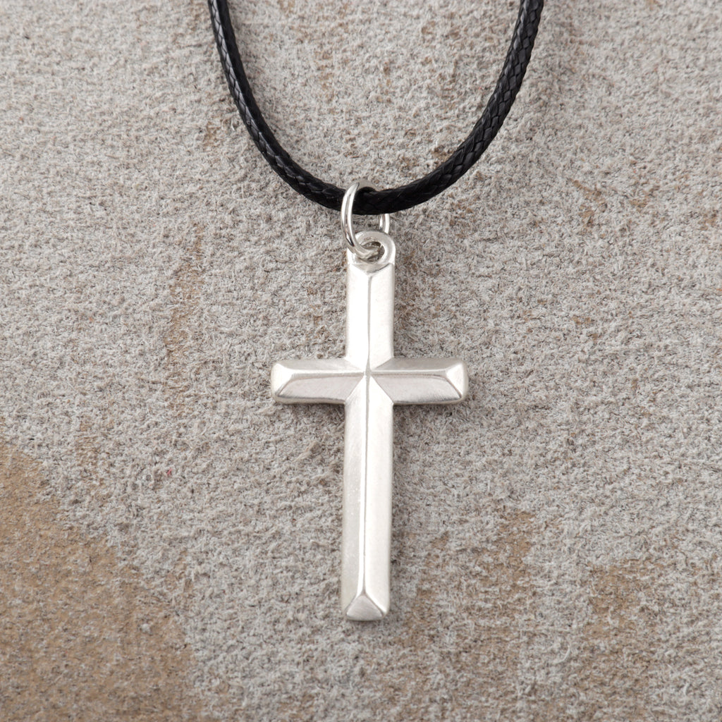 925 Sterling Silver Beveled Holy Cross Durable Custom Engravable Faith Pendant Necklace