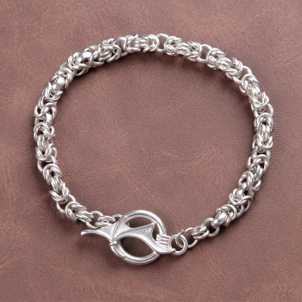 Heavy 925 Sterling Silver Byzantine Chain Bat Wing Clasp Lifetime Wear Bracelet
