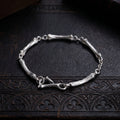 925 Sterling Silver Skeleton Bone Link Bracelet, Dark Mythic Bone Hook Clasp Minimalist Wristband
