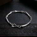 925 Sterling Silver Skeleton Bone Link Bracelet, Dark Mythic Bone Hook Clasp Minimalist Wristband