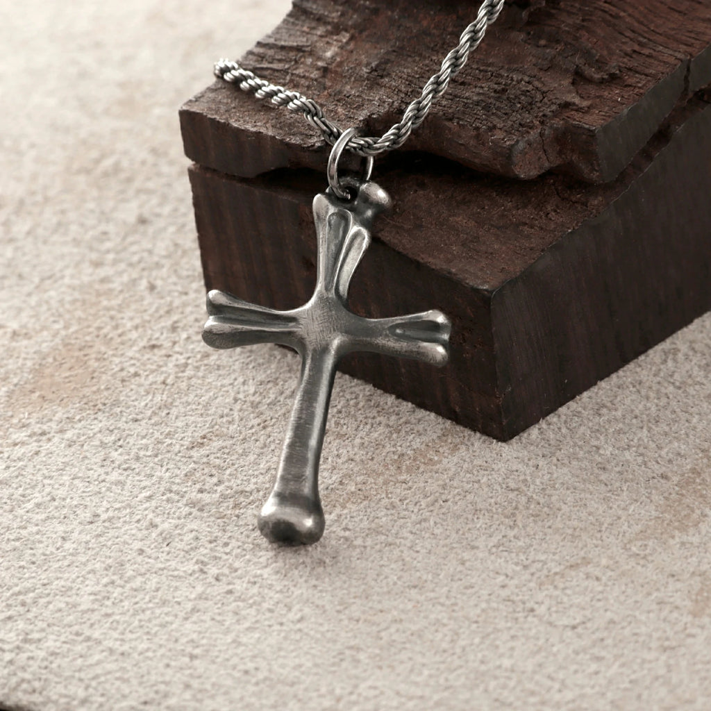 925 Sterling Silver Sculpted Skeletal Cross Durable Religious Pendant Necklace