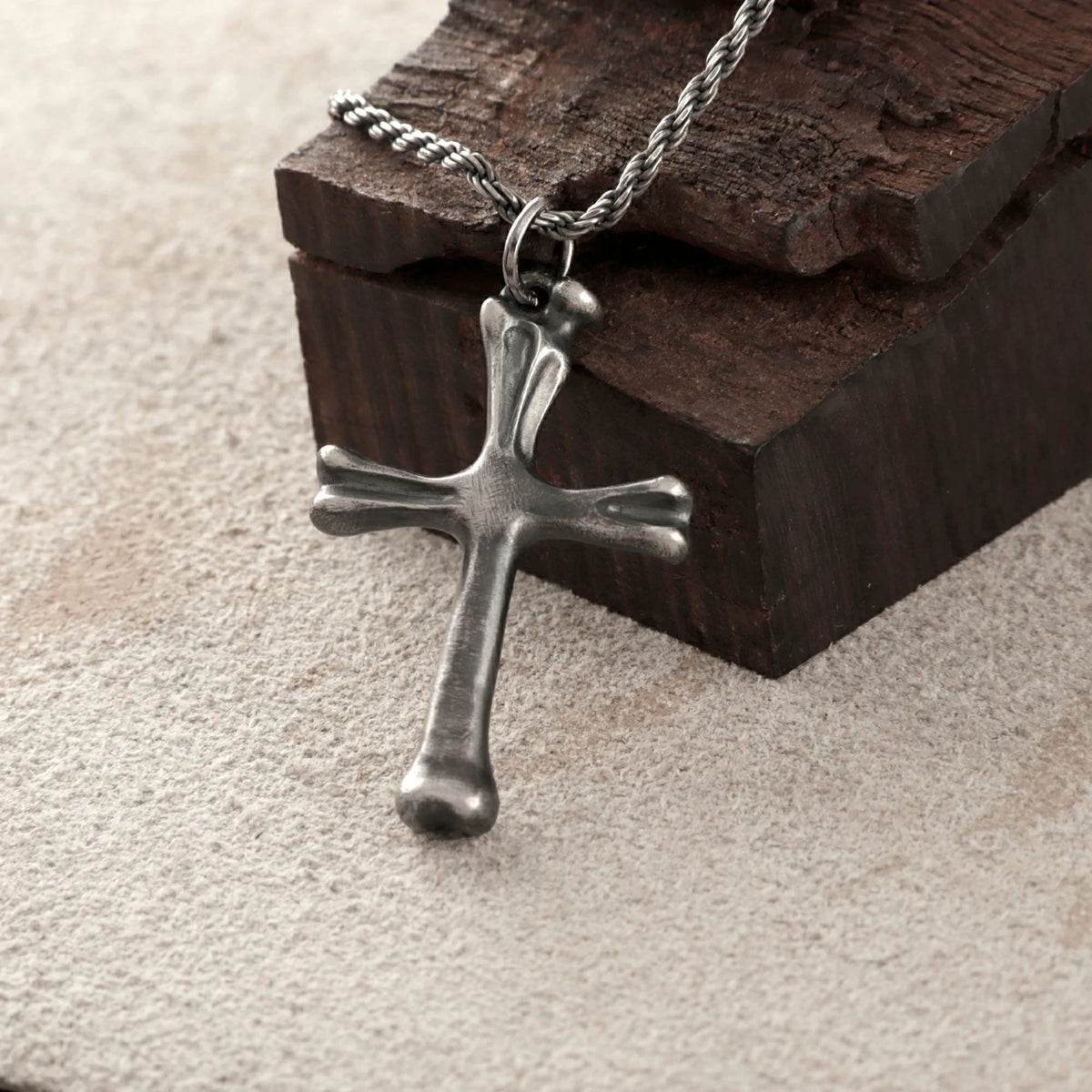 925 Sterling Silver Sculpted Skeletal Cross Durable Religious Pendant Necklace