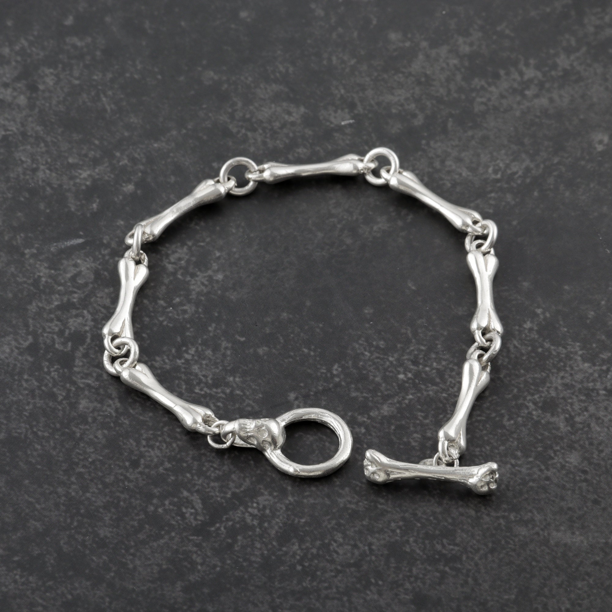 Gothic Anatomy Bone Link Bracelet, 925 Sterling Silver Skeleton Skull Toggle Clasp Wristband for Men and Women