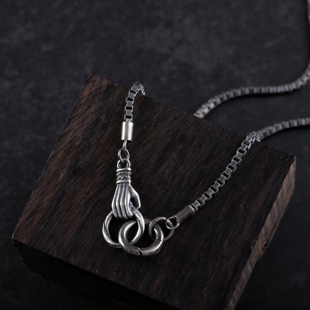 2mm Silver Box Chain with Unique Hand Clasp Necklace