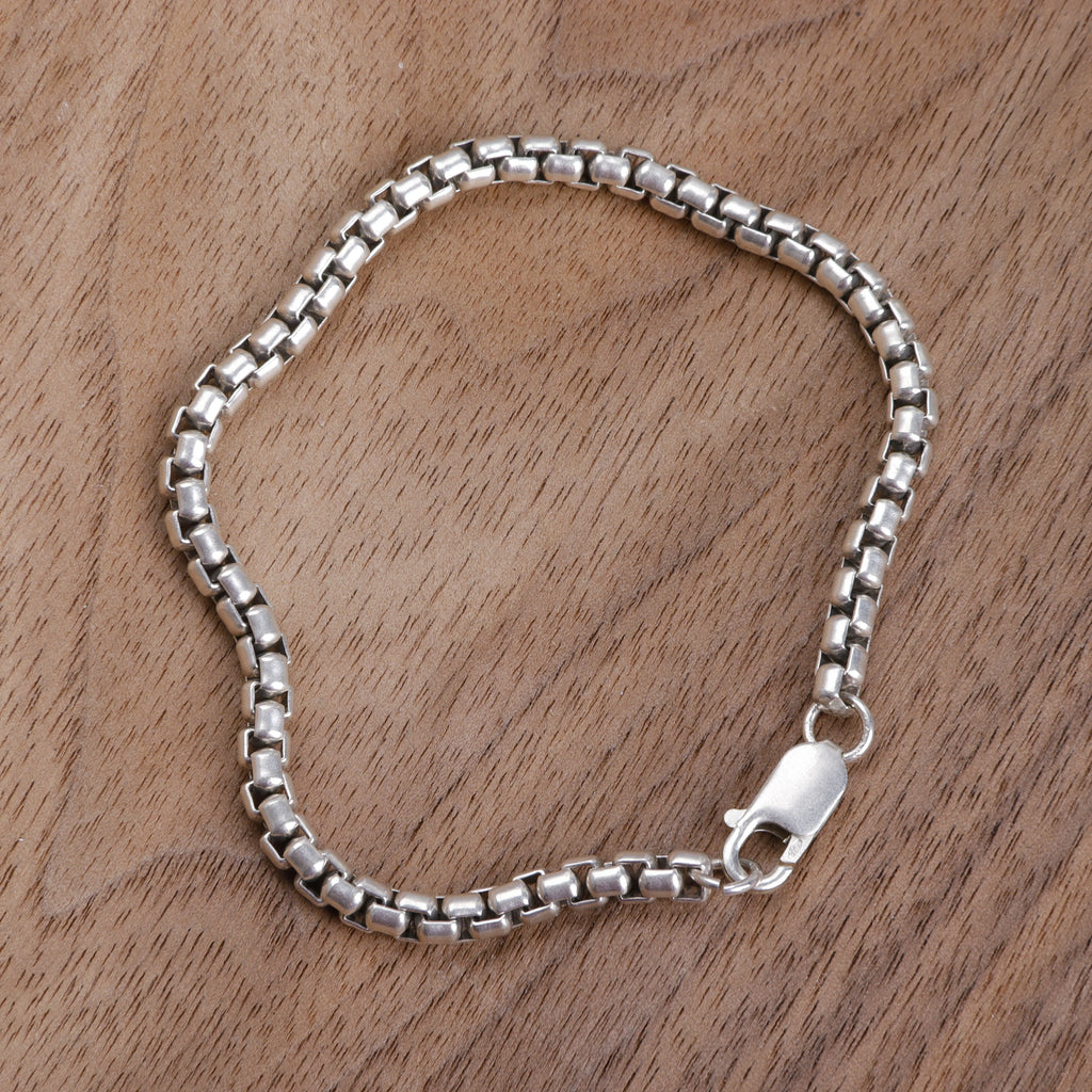 925 Sterling Silver Classic Box Chain Bracelet, Unisex Round Venetian Link Jewelry