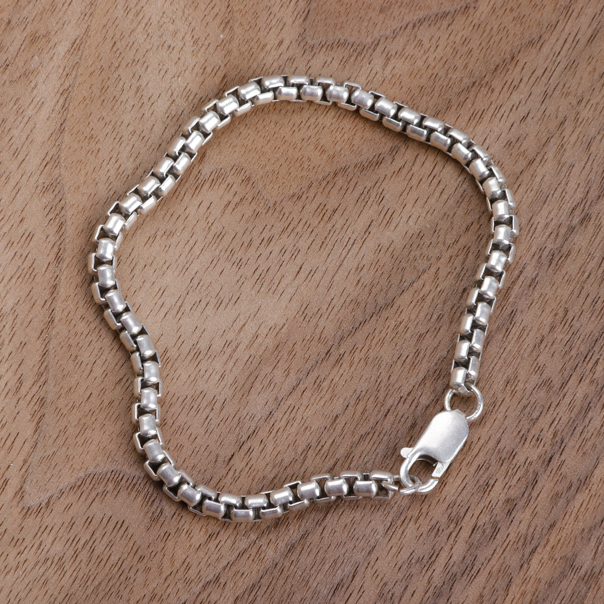 925 Sterling Silver Classic Box Chain Bracelet, Unisex Round Venetian Link Jewelry