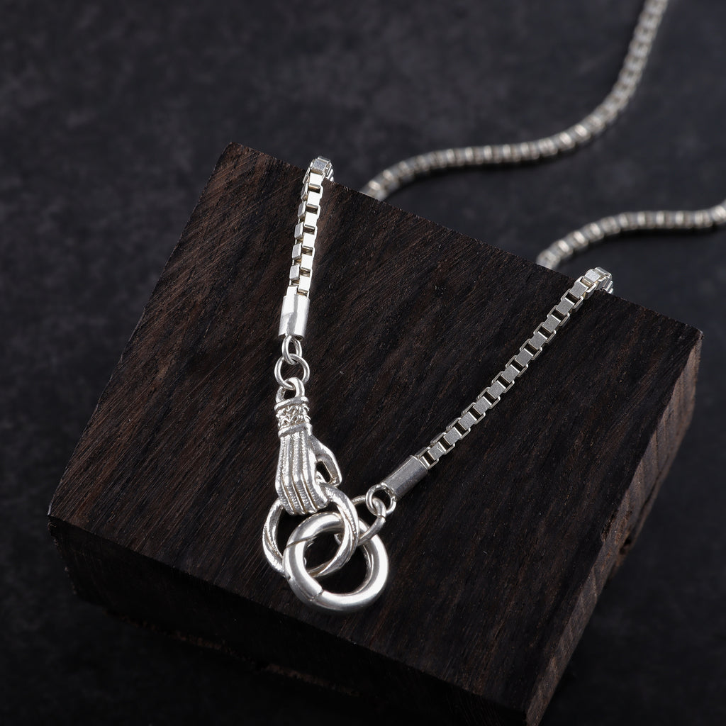 2mm Silver Box Chain with Unique Hand Clasp Necklace