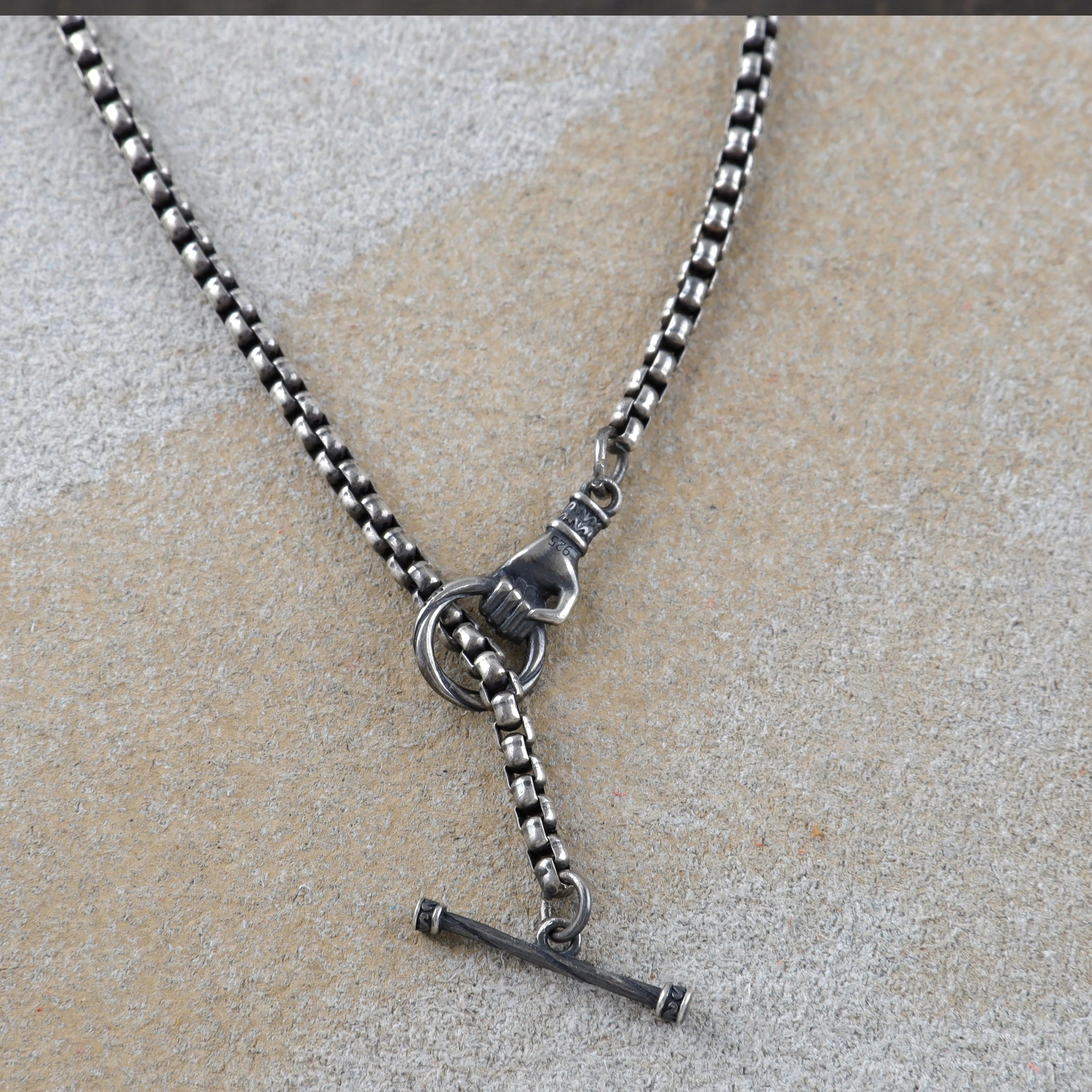 Vintage 925 Sterling Silver Hand OT Toggle Box Chain Men Necklace Gift for Him Birthday-3mm-5mm Sizes