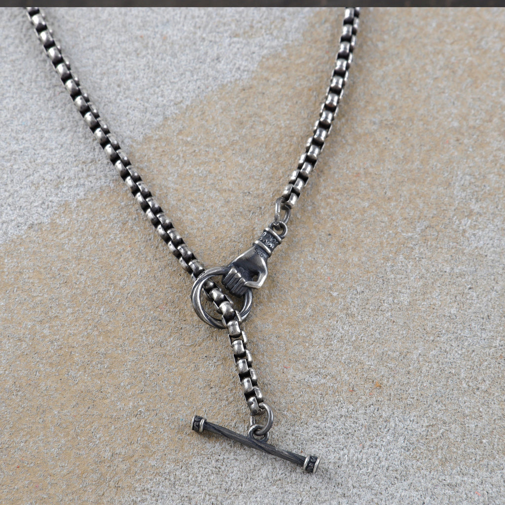 Vintage Silver Hand OT Toggle Box Chain Men Necklace Gift for Him Birthday-3mm-5mm Sizes