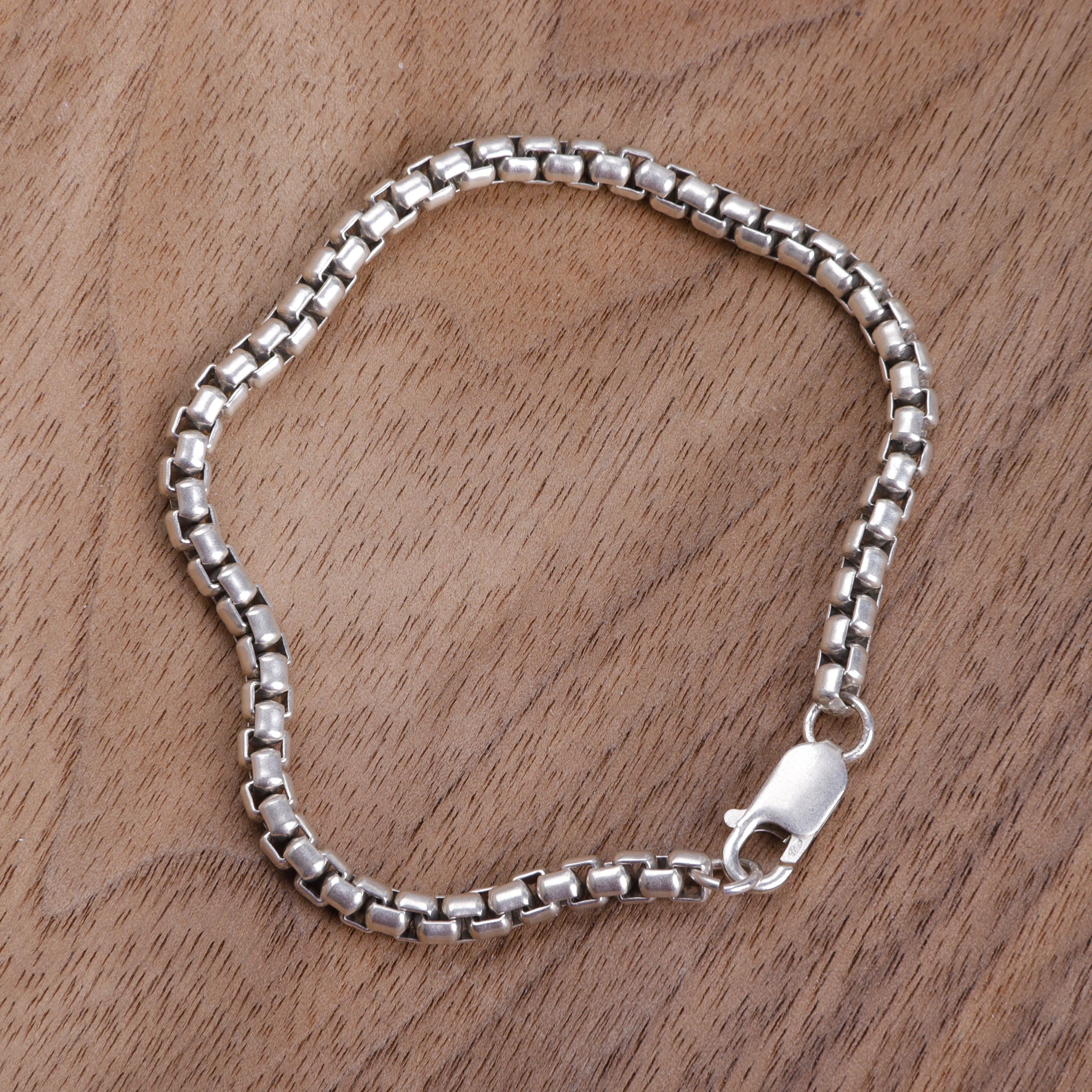 925 Sterling Silver Classic Box Chain Bracelet, Unisex Round Venetian Link Jewelry