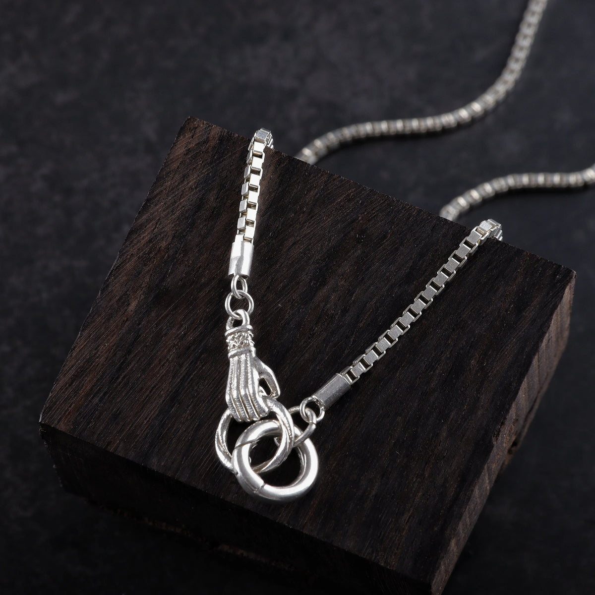 2mm 925 Sterling Silver Box Chain with Unique Hand Clasp Necklace