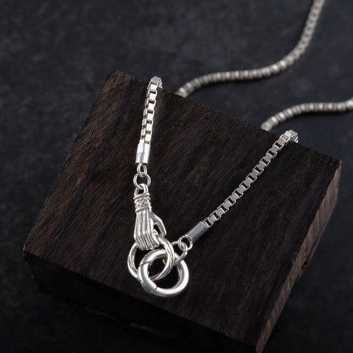2mm 925 Sterling Silver Box Chain with Unique Hand Clasp Necklace