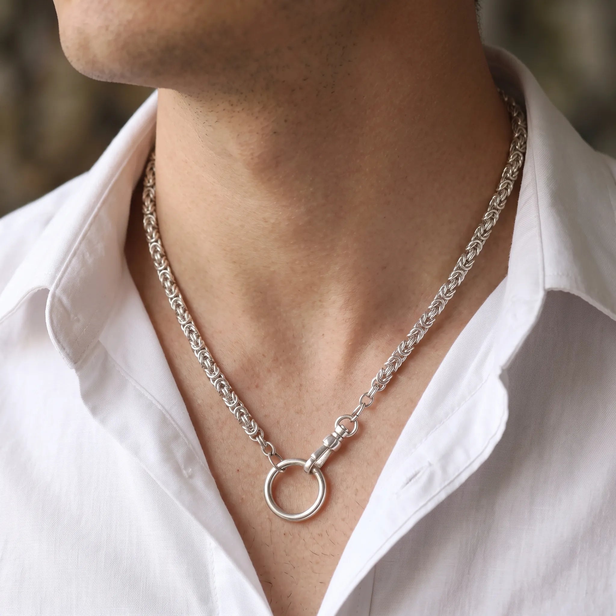 Men’s 925 Sterling Silver Byzantine Chain Necklace with Spring Clasp-Link for Pendant