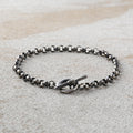 Modern Industrial Rolo Chain Bracelet, Oxidized 925 Sterling Silver Vintage Statement Wristband with Toggle Clasp