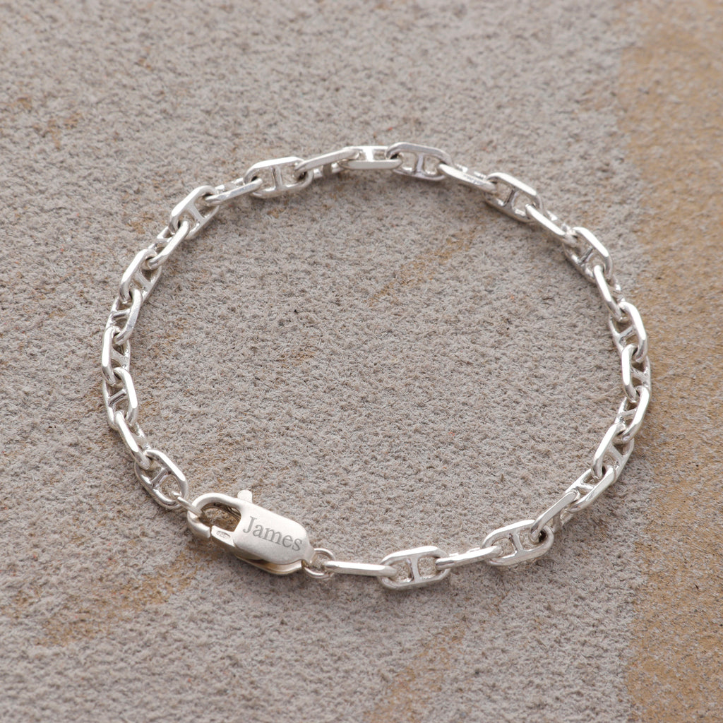 Minimalist Mariner Anchor Chain Bracelet, Personalized 925 Sterling Silver Custom Name Wristband