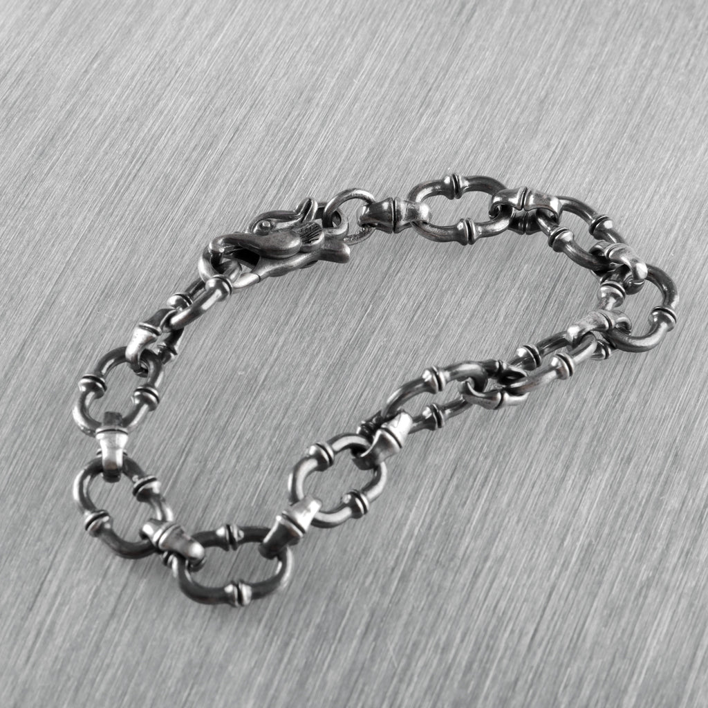 Gothic Wilderness Bamboo Bracelet, Solid 925 Sterling Silver Detailed Mythic Beast Wristband