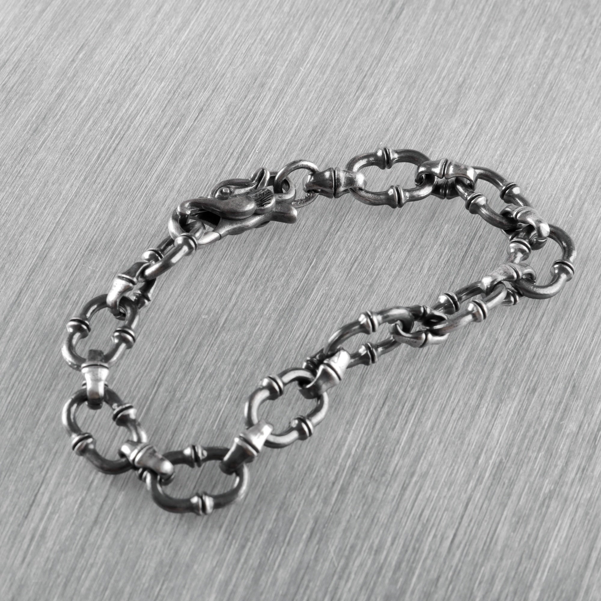 Gothic Wilderness Bamboo Bracelet, Solid 925 Sterling Silver Detailed Mythic Beast Wristband