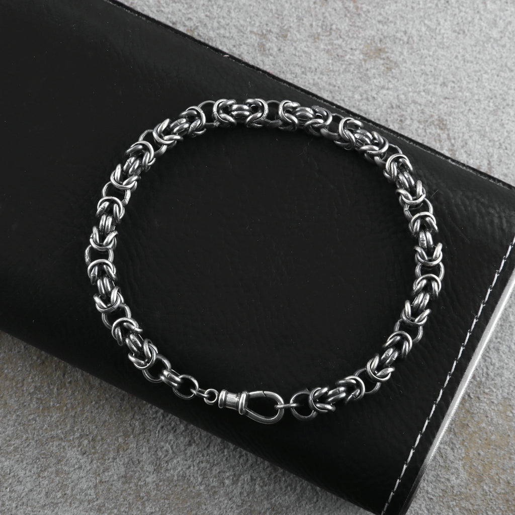 925 Sterling Silver Byzantine Chain Bracelet, Vintage Link Jewelry for Men and Women