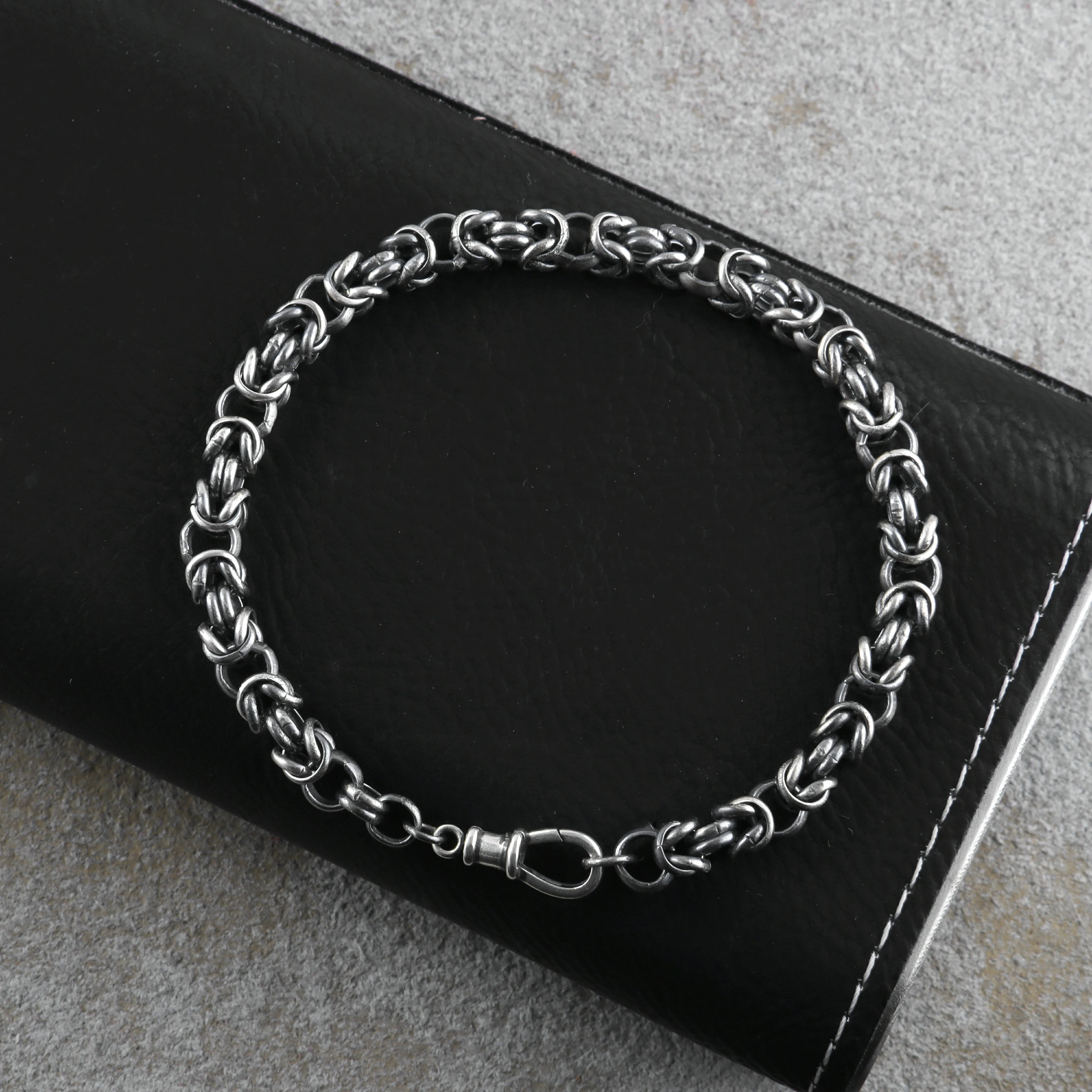 925 Sterling Silver Byzantine Chain Bracelet, Vintage Link Jewelry for Men and Women