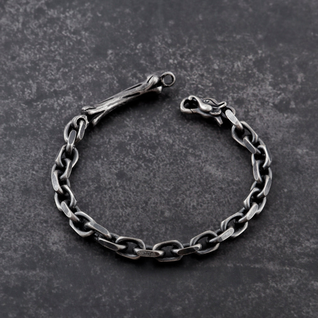 Dragon Skeleton Chain Bracelet, 925 Sterling Silver Beast Bone Link Cable Wristband