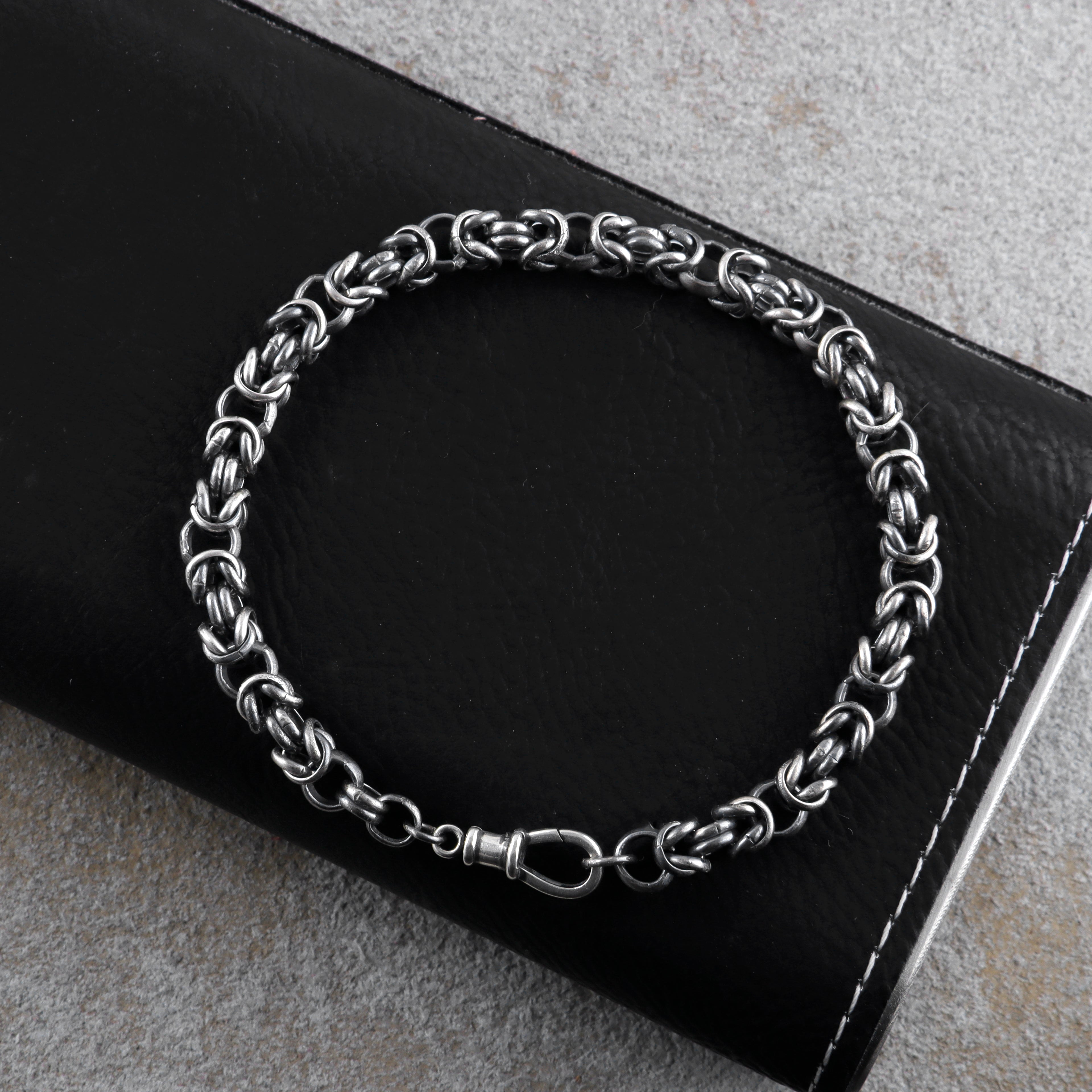 925 Sterling Silver Byzantine Chain Bracelet, Vintage Link Jewelry for Men and Women