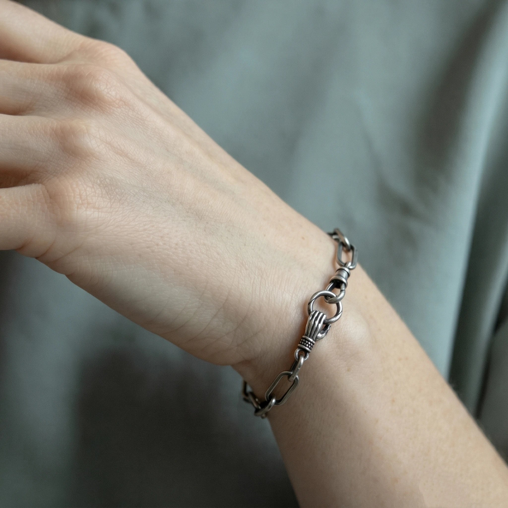 Victorian Hand Paperclip Chain Bracelet, 925 Sterling Silver Minimalist Link Wristband