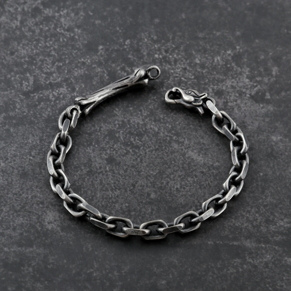 Dragon Skeleton Chain Bracelet, 925 Sterling Silver Beast Bone Link Cable Wristband