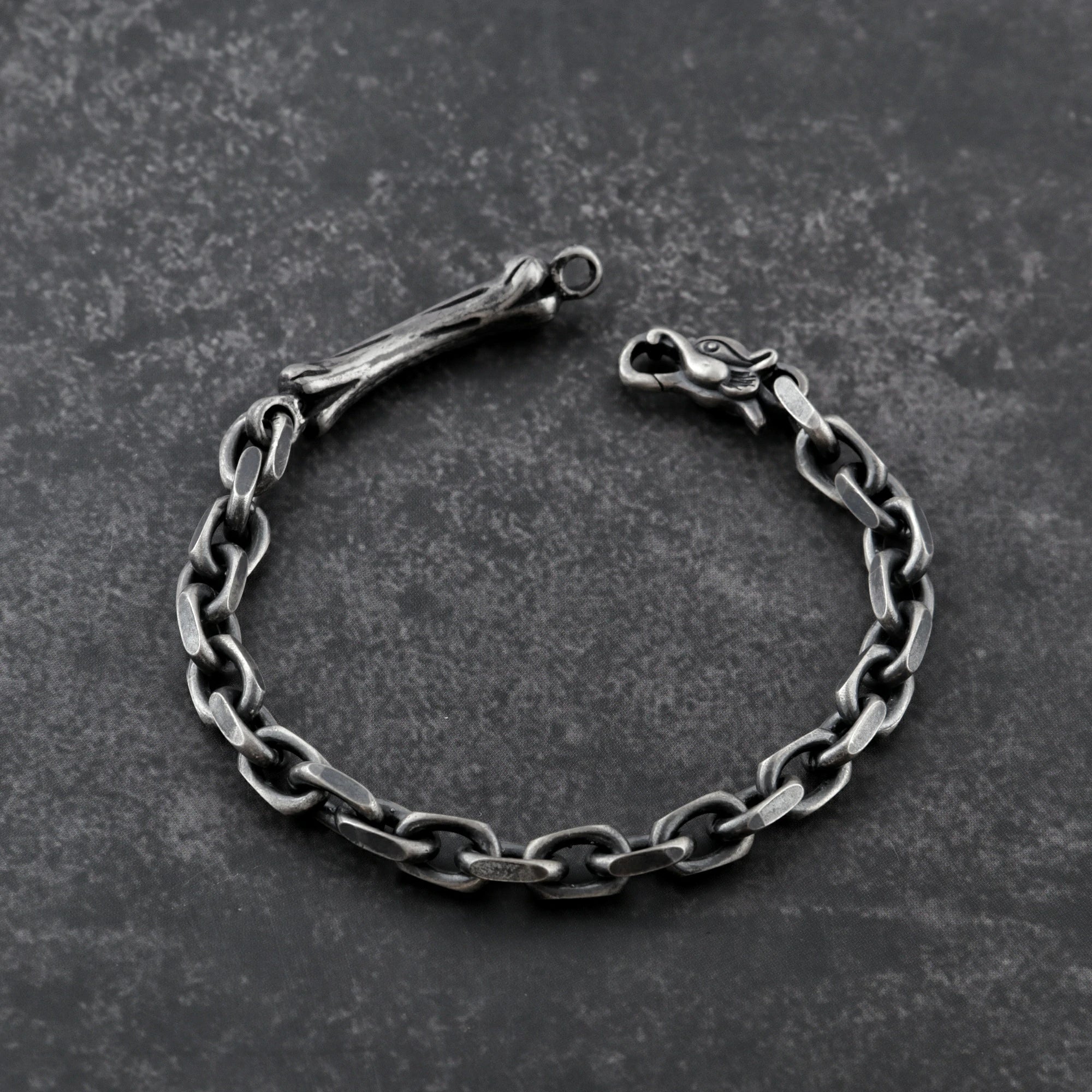 Dragon Skeleton Chain Bracelet, 925 Sterling Silver Beast Bone Link Cable Wristband