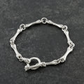 Gothic Bone Link Bracelet, 925 Sterling Silver Skeleton Skull Toggle Clasp Wristband