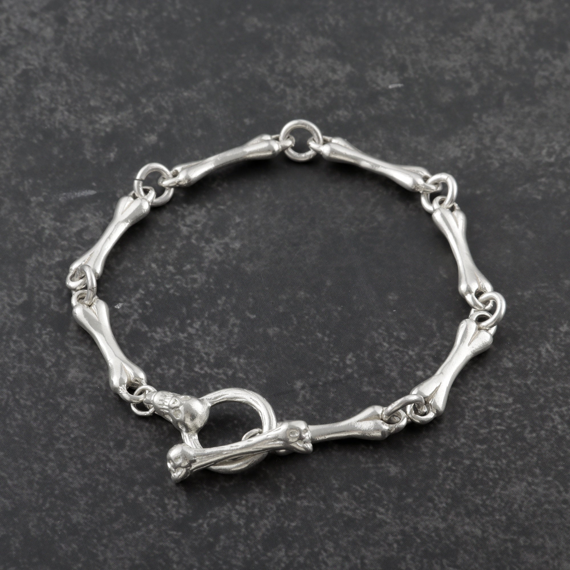 Gothic Anatomy Bone Link Bracelet, 925 Sterling Silver Skeleton Skull Toggle Clasp Wristband for Men and Women