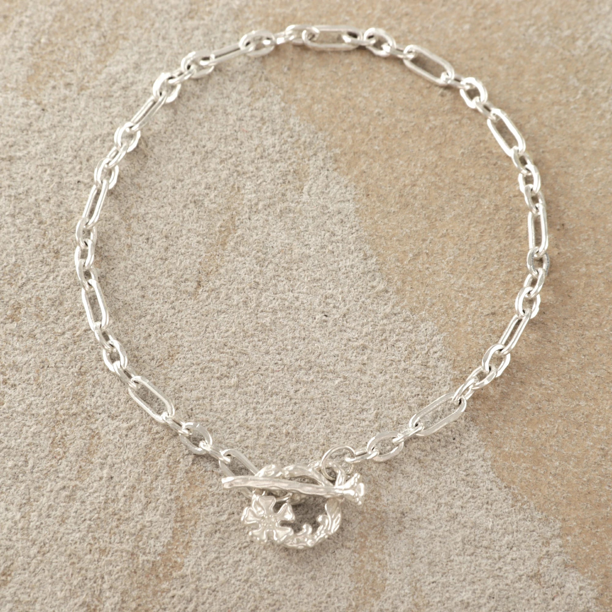 925 Sterling Silver Floral Branch Toggle Clasp Durable Link Chain Bracelet