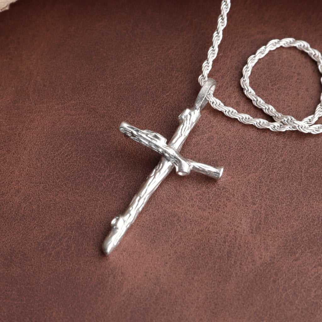925 Sterling Silver Rugged Branch Cross Pendant Rooted In Divine Grace And Salvation