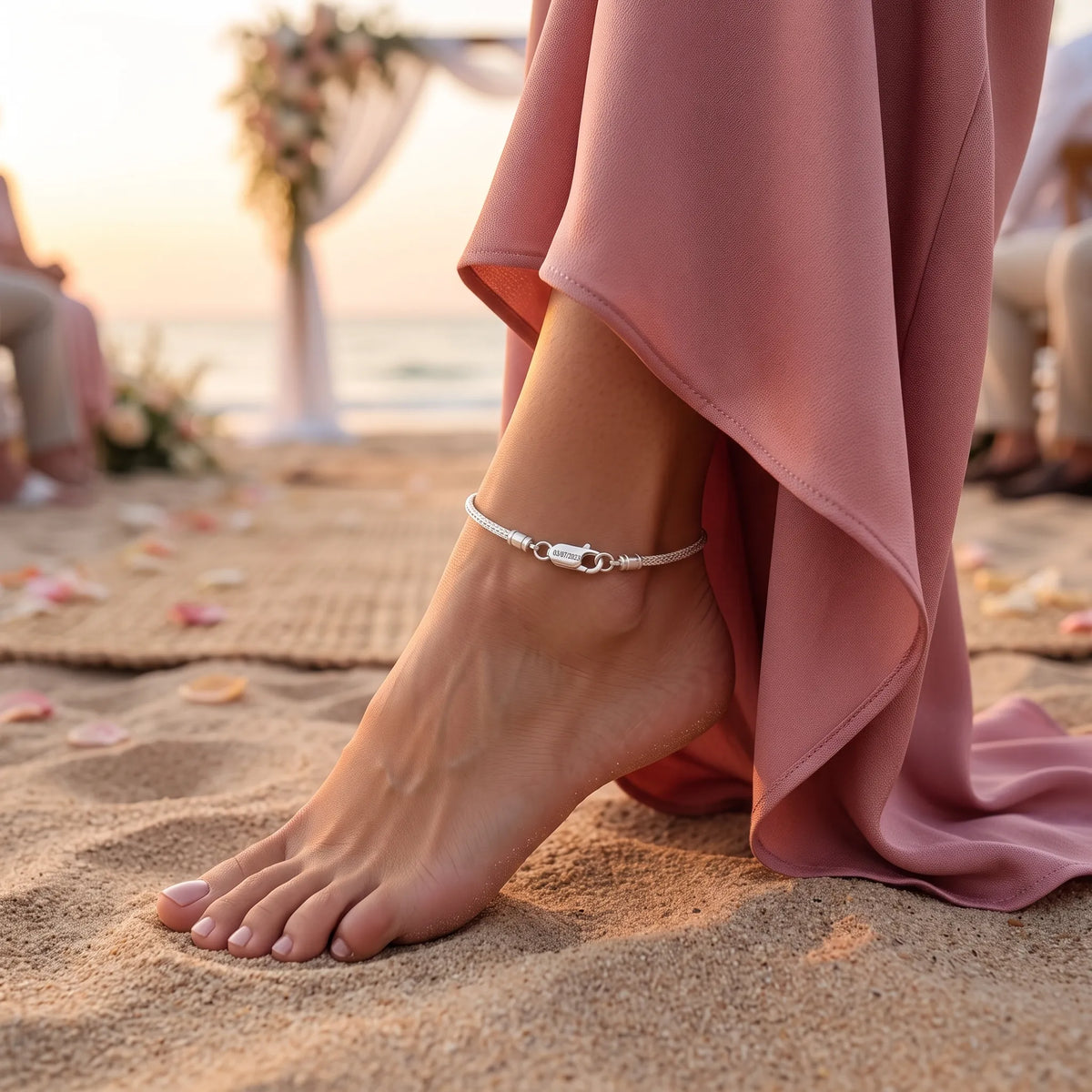 Custom 925 Sterling Silver Foxtail Chain Anklet, Engraved Groomsmen Bridesmaid Gift for Him Her
