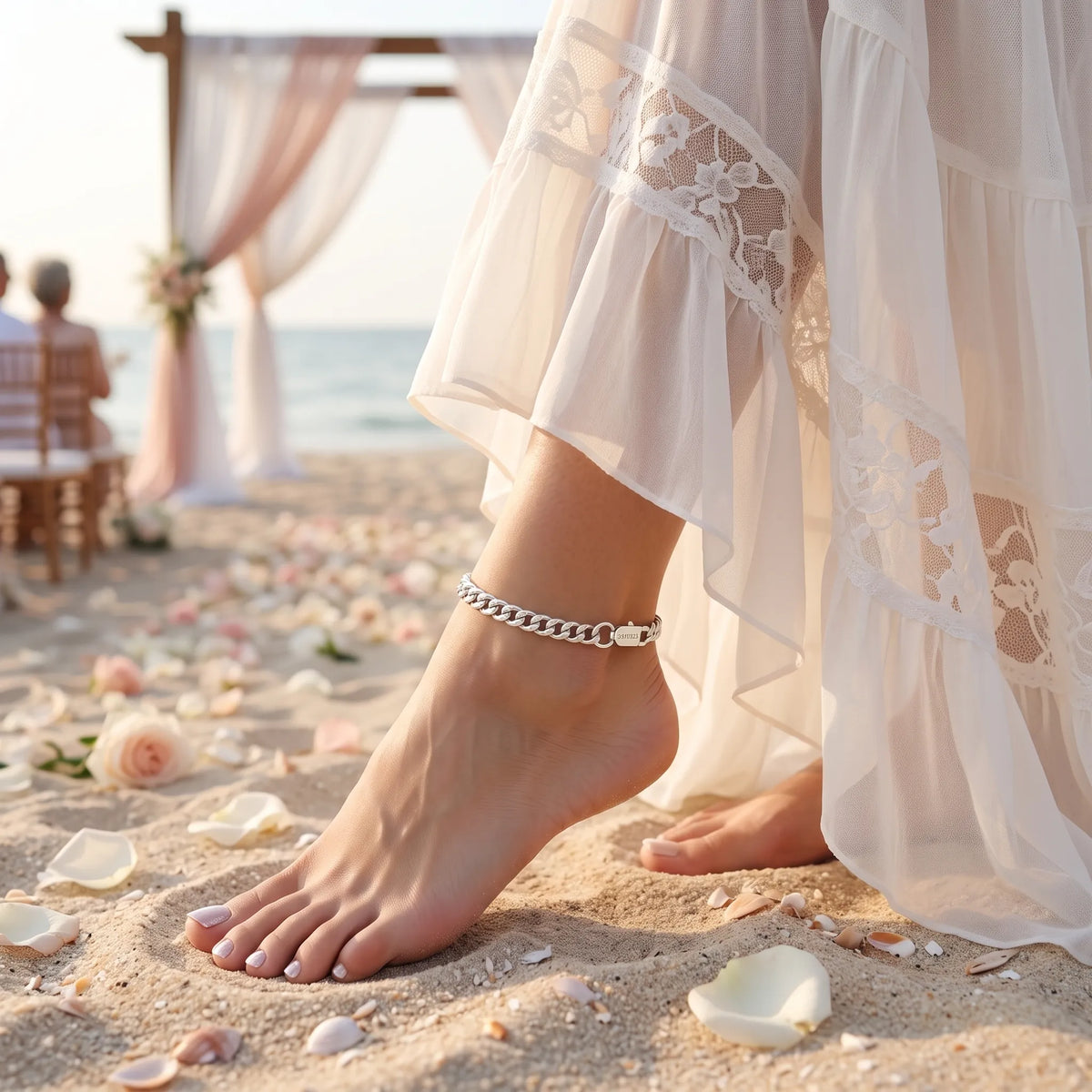 Custom Engraved Silver Anklet 925 Sterling Curb Chain Beach Wedding Gift