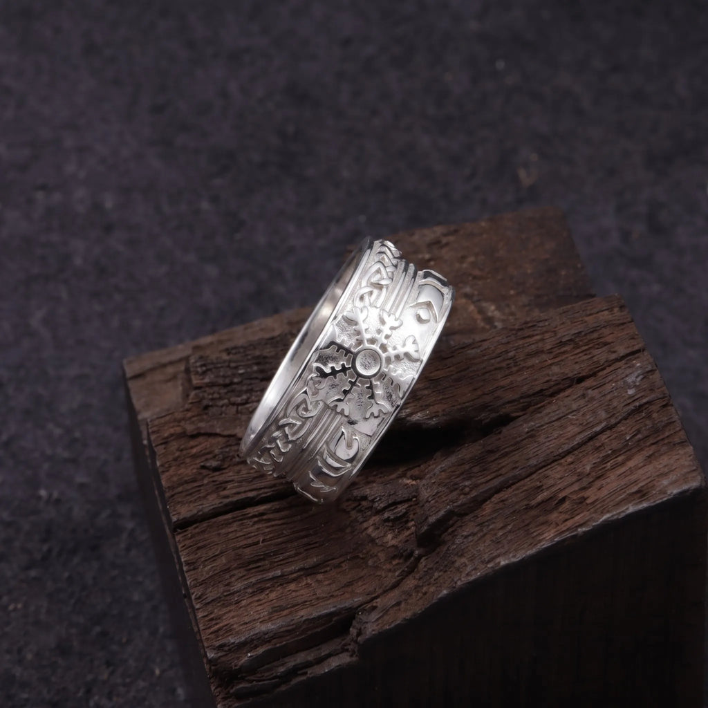 Personalized 925 Sterling Silver Viking Compass Ring Custom Engraved Mens Band