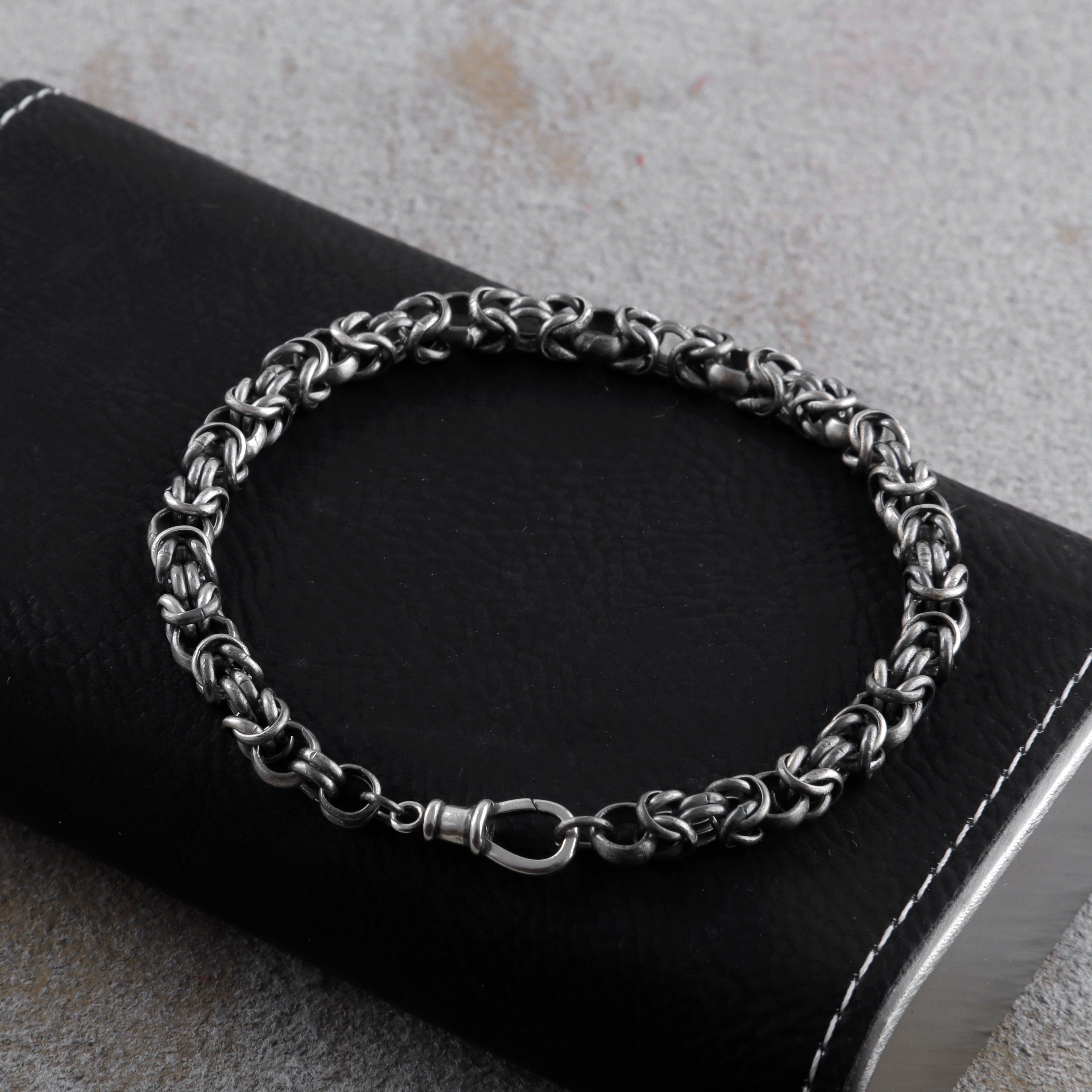 925 Sterling Silver Byzantine Chain Bracelet, Vintage Link Jewelry for Men and Women