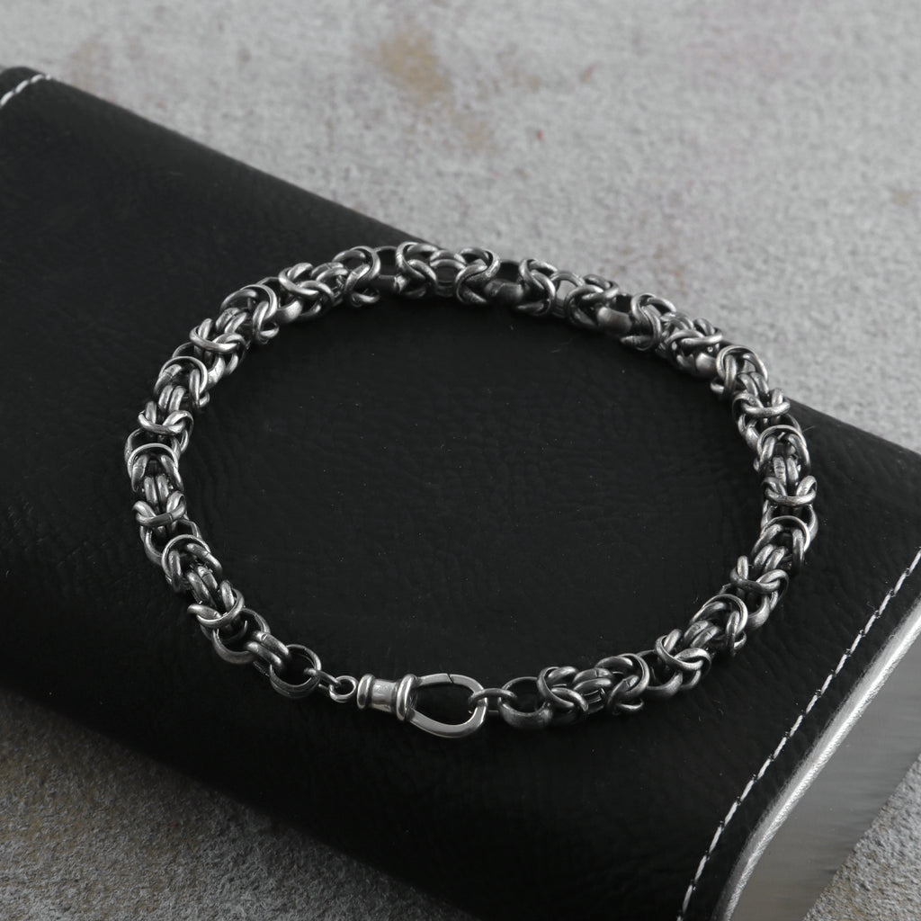 925 Sterling Silver Byzantine Chain Bracelet, Vintage Link Jewelry for Men and Women