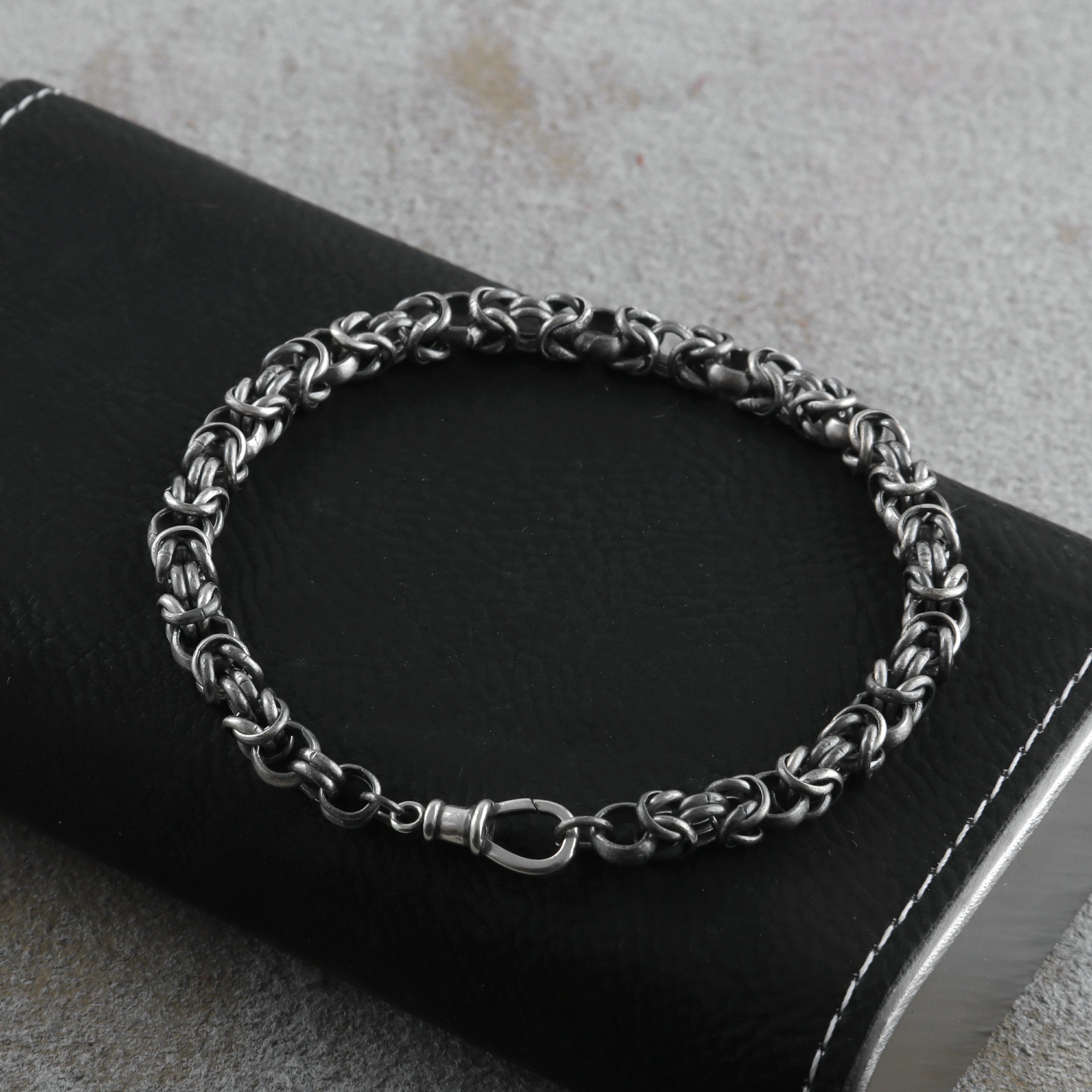 925 Sterling Silver Byzantine Chain Bracelet, Vintage Link Jewelry for Men and Women