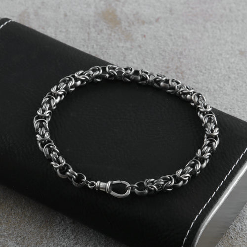 925 Sterling Silver Byzantine Chain Bracelet, Vintage Link Jewelry for Men and Women