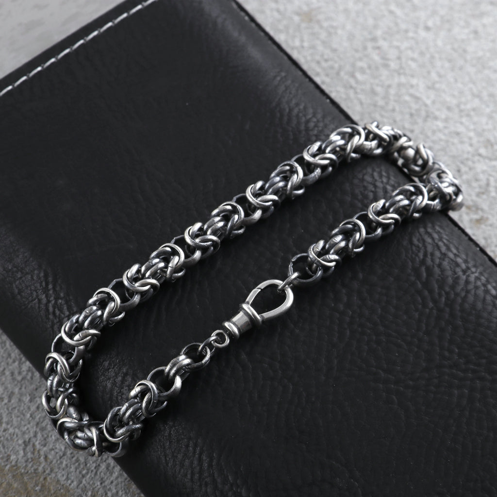 925 Sterling Silver Byzantine Chain Bracelet, Vintage Link Jewelry for Men and Women