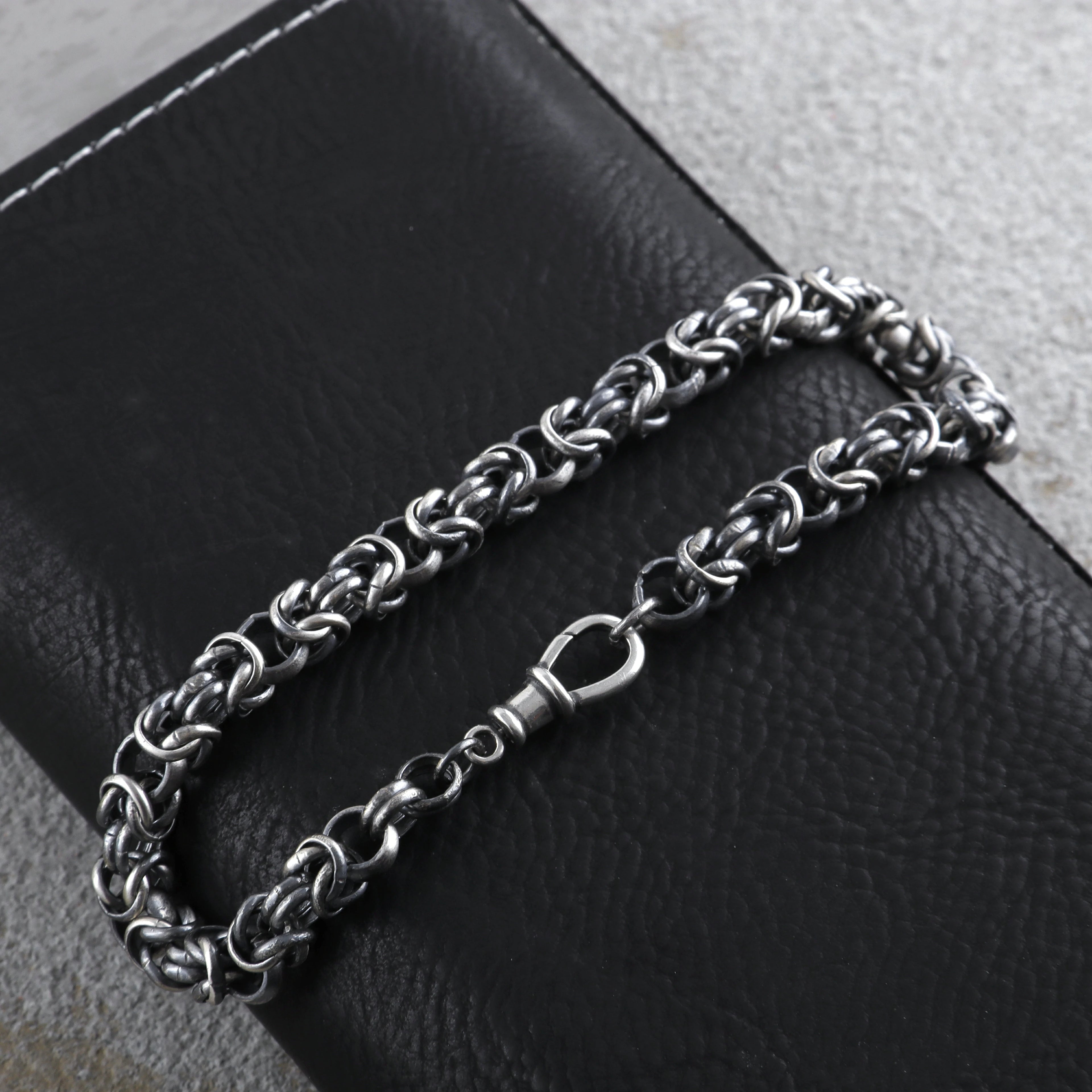 925 Sterling Silver Byzantine Chain Bracelet, Vintage Link Jewelry for Men and Women
