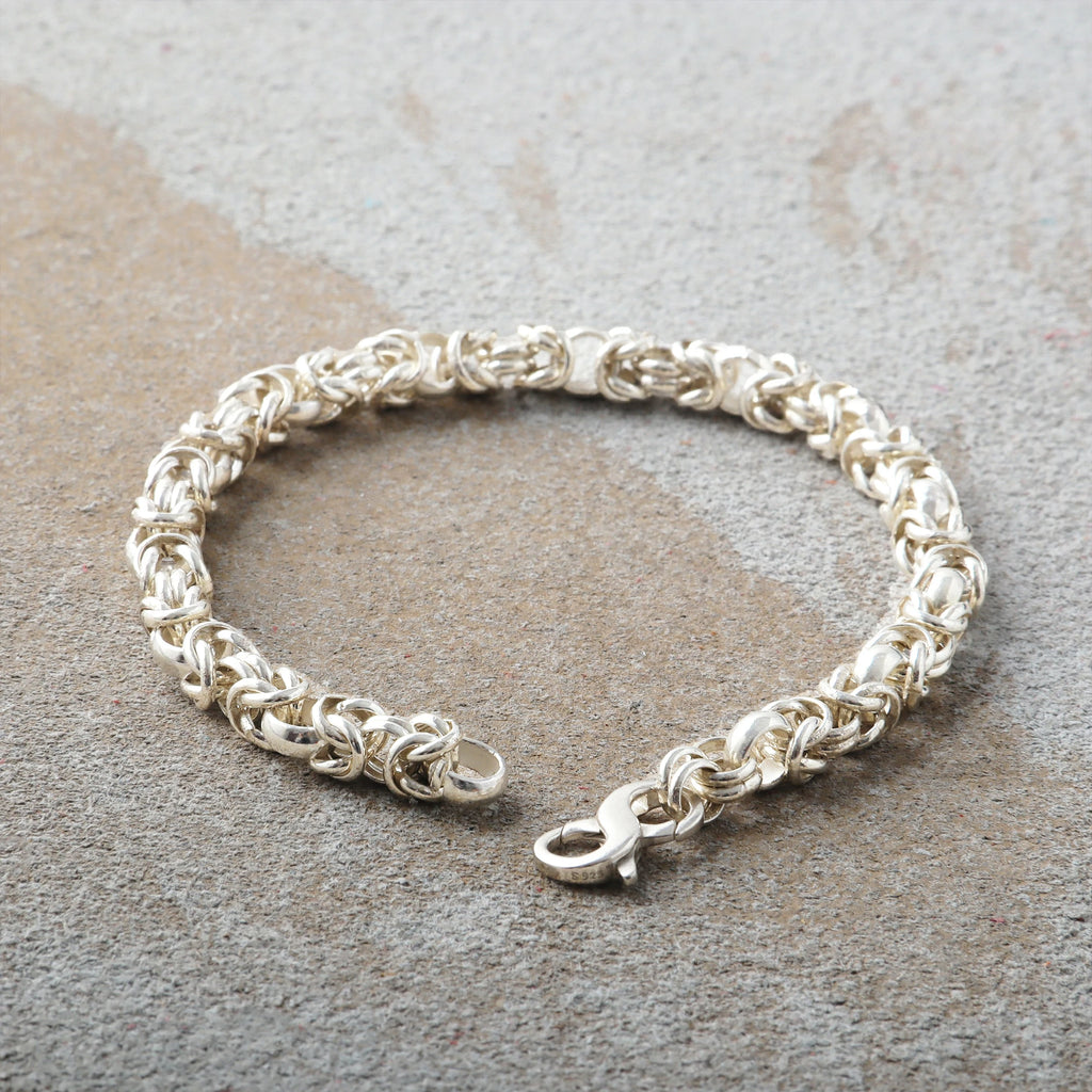 Medieval Armor Byzantine Chain Bracelet, Solid 925 Sterling Silver Handwoven Link Cuff with S-Clasp