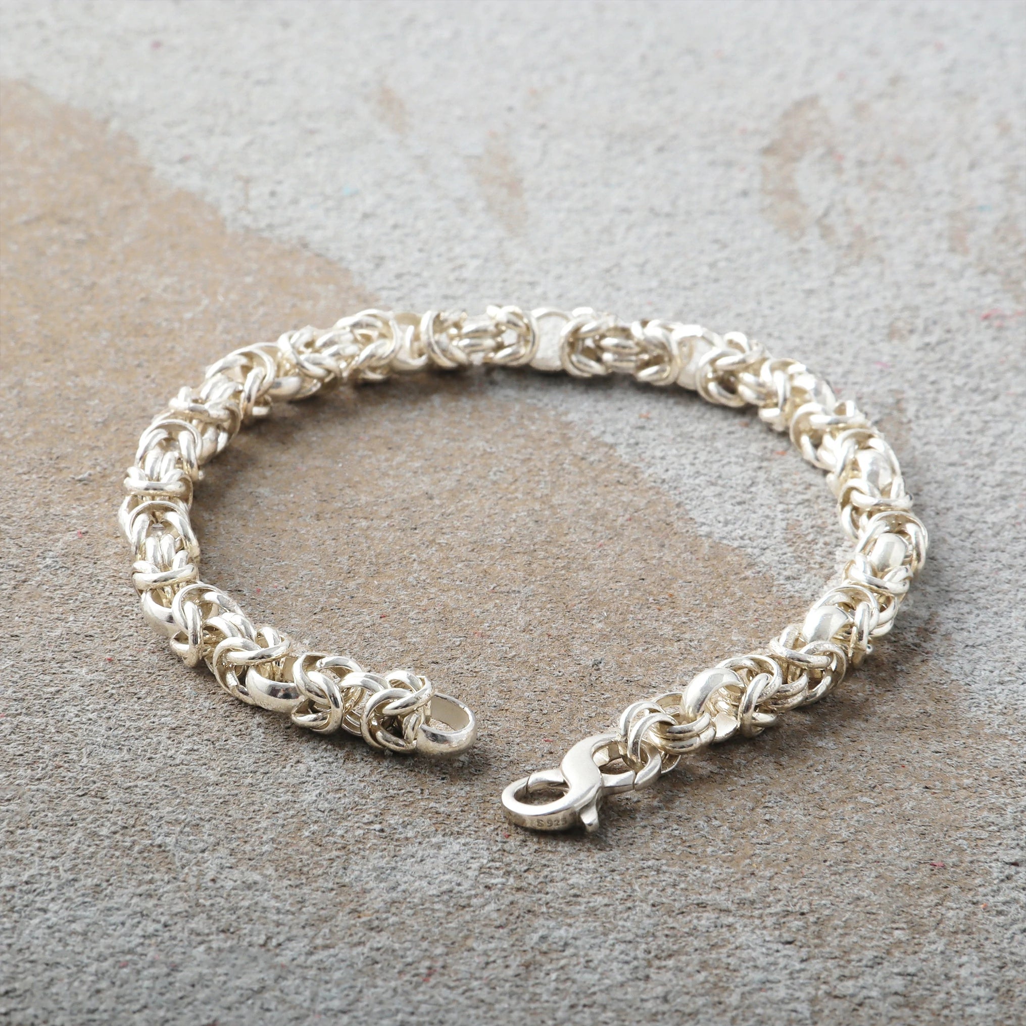 Medieval Armor Byzantine Chain Bracelet, Solid 925 Sterling Silver Handwoven Link Cuff with S-Clasp