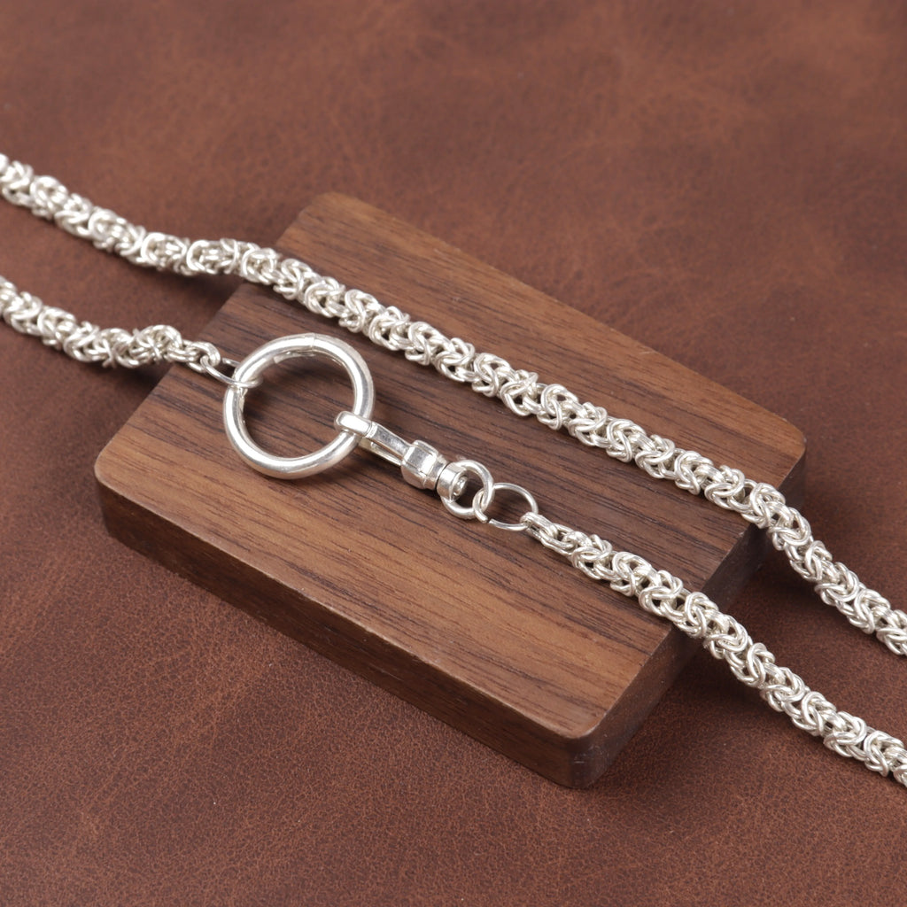 Men’s 925 Sterling Silver Byzantine Chain Necklace with Spring Clasp-Link for Pendant