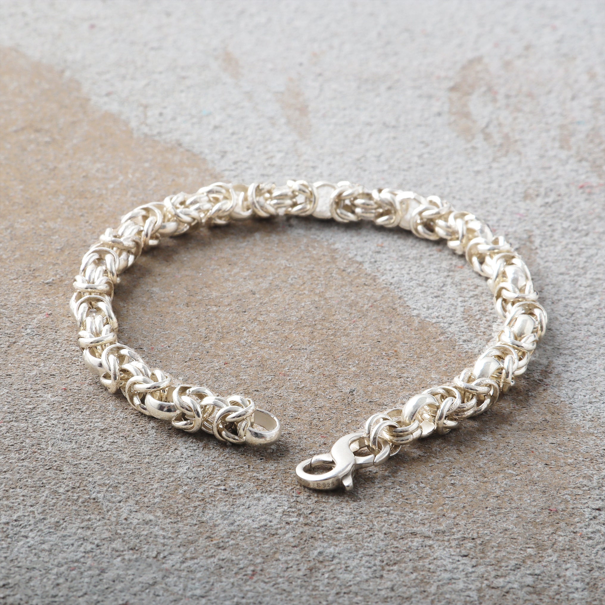 Medieval Armor Byzantine Chain Bracelet, Solid 925 Sterling Silver Handwoven Link Cuff with S-Clasp
