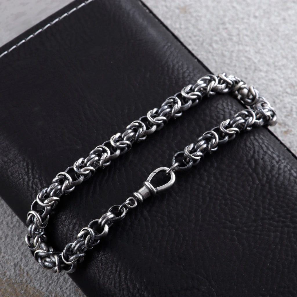 925 Sterling Silver Byzantine Chain Bracelet, Vintage Link Jewelry for Men and Women