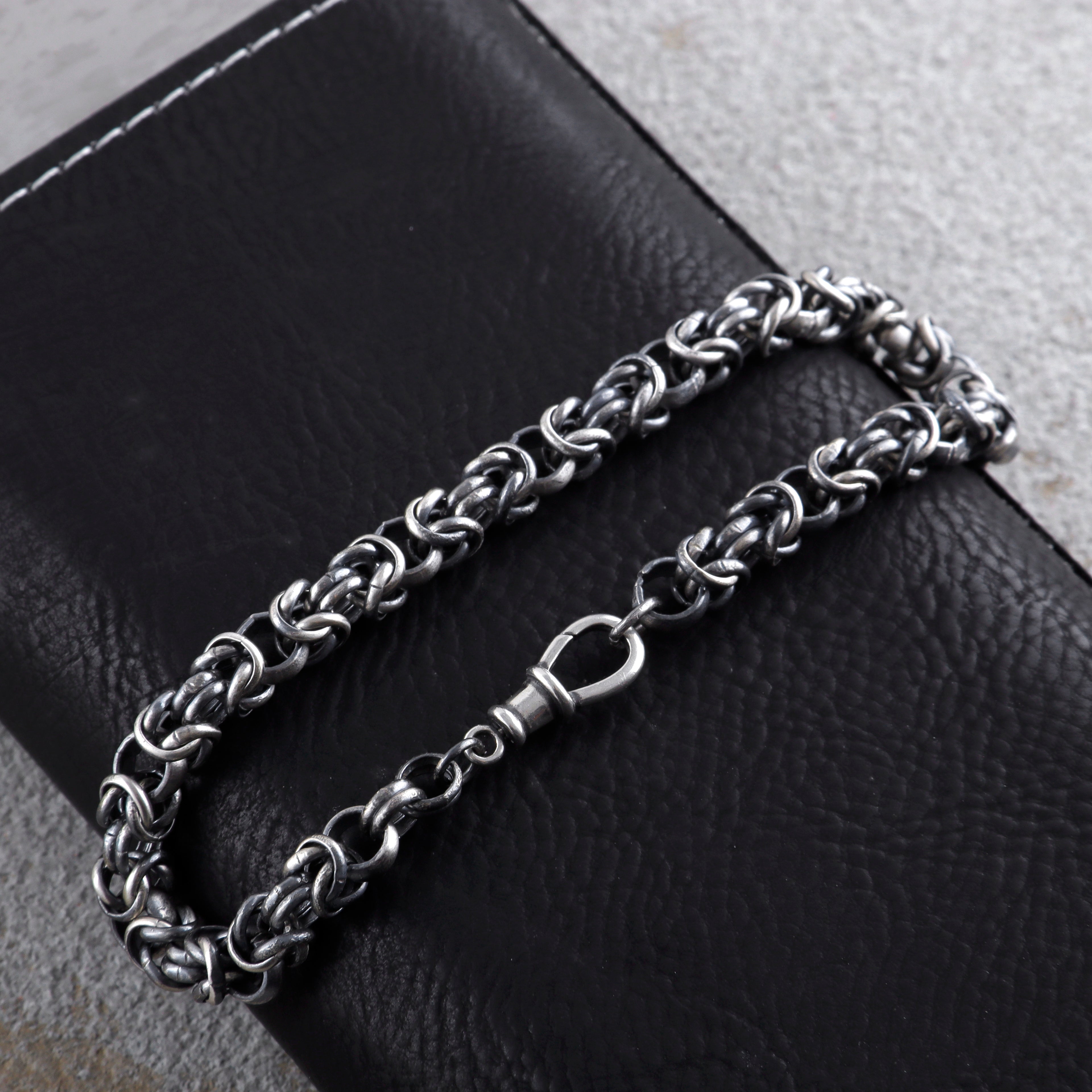 925 Sterling Silver Byzantine Chain Bracelet, Vintage Link Jewelry for Men and Women