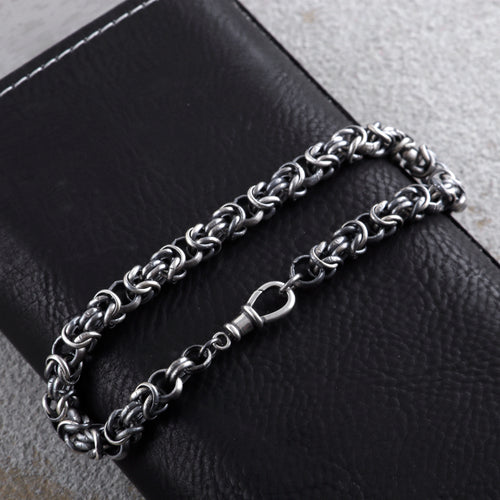 925 Sterling Silver Byzantine Chain Bracelet, Vintage Link Jewelry for Men and Women