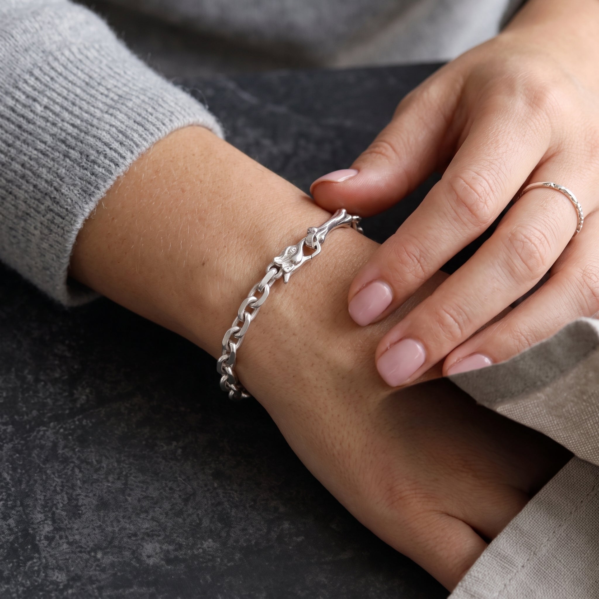 Dragon Skeleton Chain Bracelet, 925 Sterling Silver Beast Bone Link Cable Wristband
